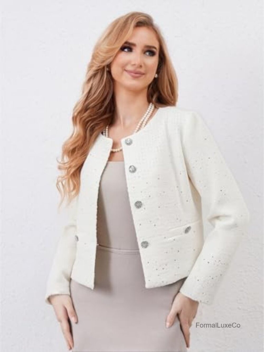Tweed Sequin Blazer - Cropped Sparkly Jacket - Casual Evening Layer - Picture 2 of 5